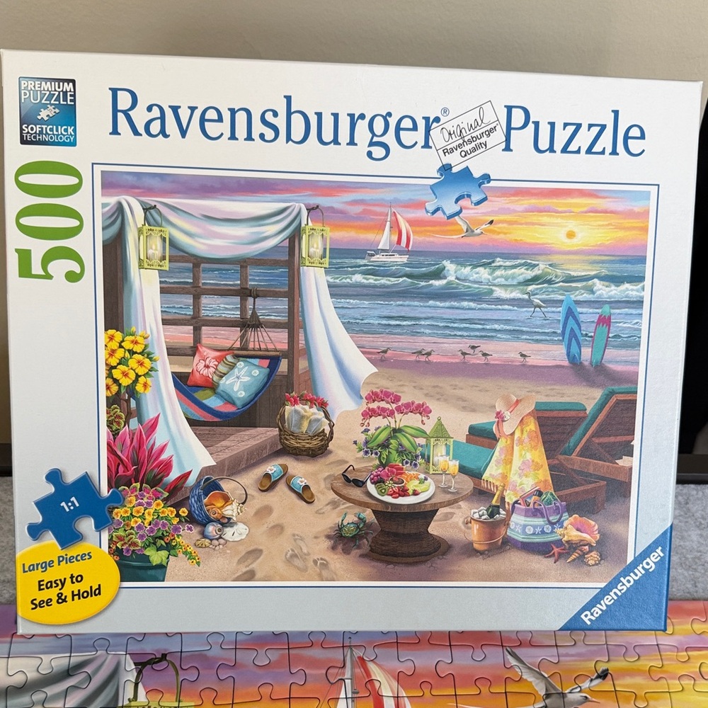 Ravensburger Beachside Puzzle - Blue, Pink, Yellow, Green - 500 large pieces